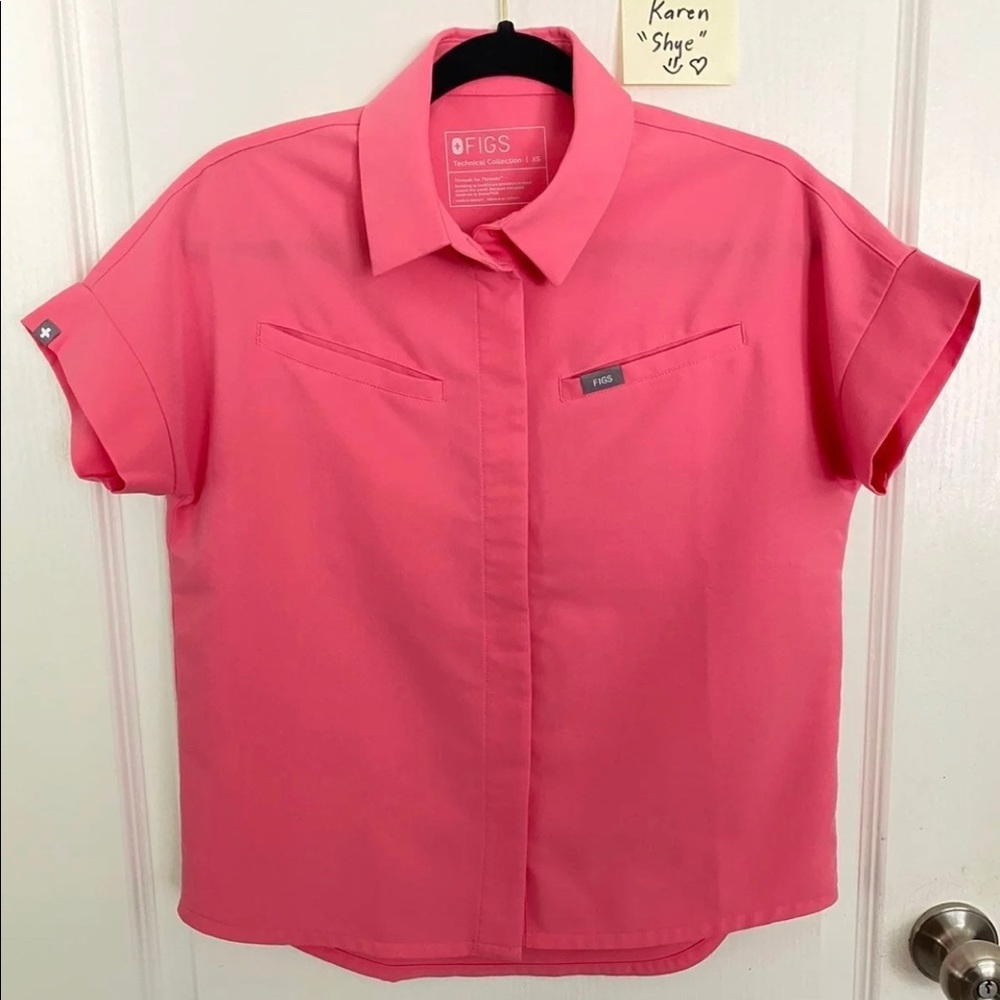 SOLD!!! Figs Neon Pink Elmina Collared Scrub Top